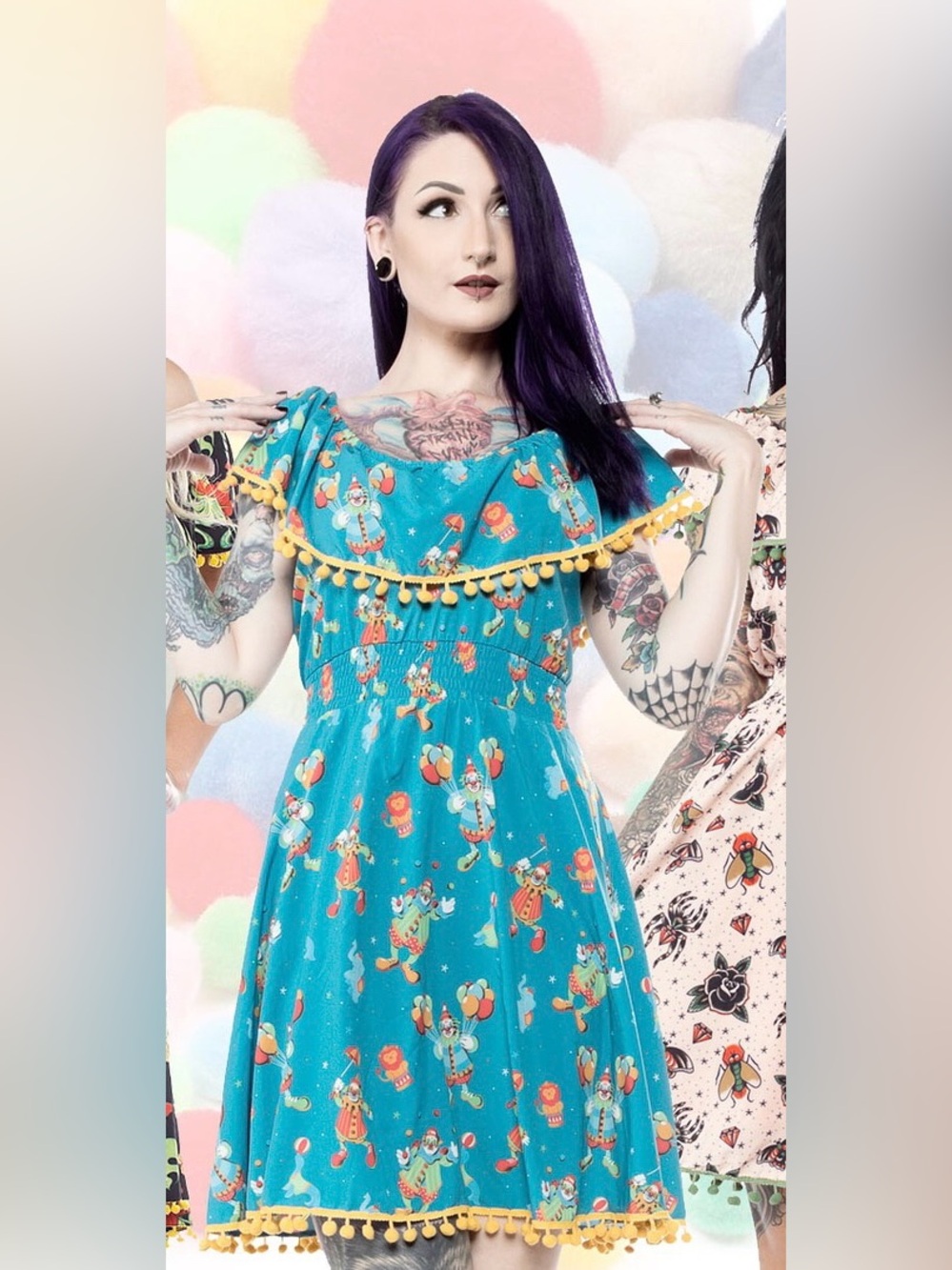 SOURPUSS clothing fiesta off the shoulder CLOWN dress